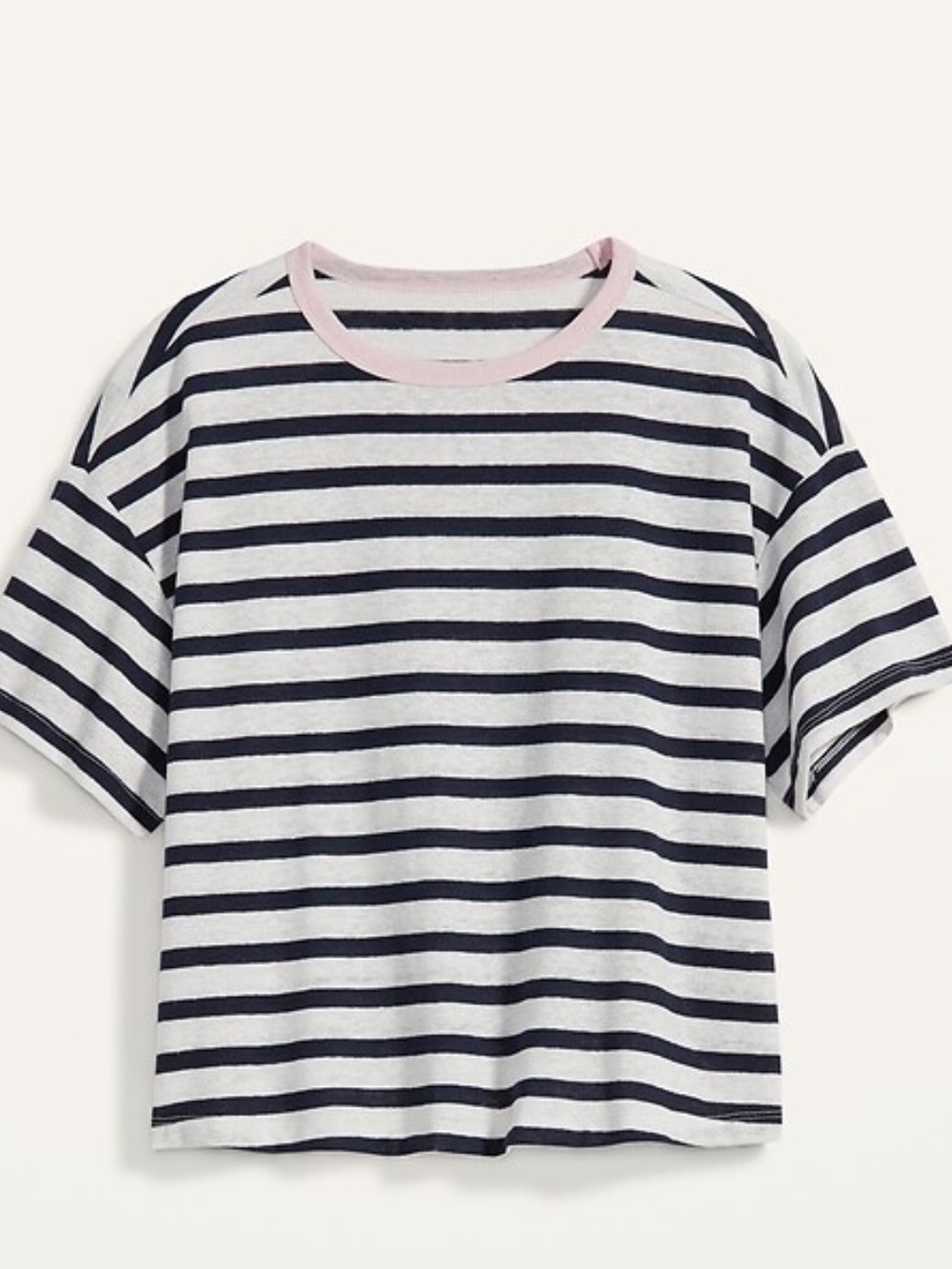Short-Sleeve Oversized Cropped Striped Linen-Blend T-Shirt size LP